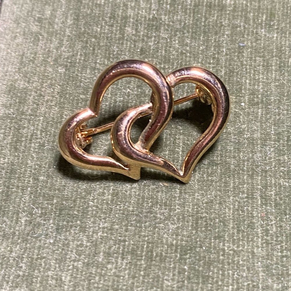 Gold Double Heart Pin with Maker Stamp